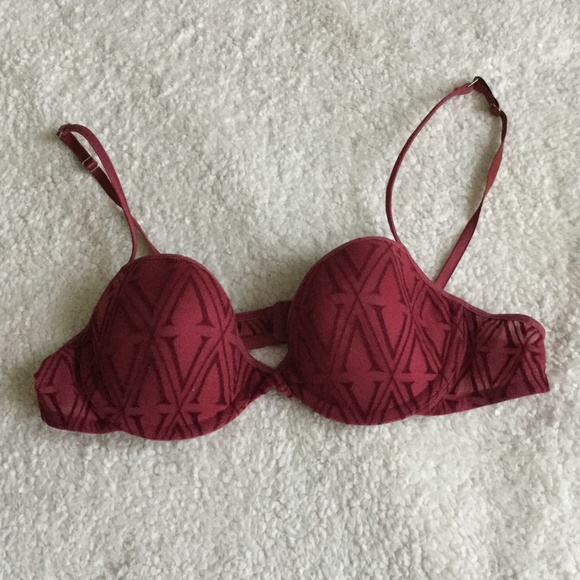 Vintage 90s Victoria's Secret Red Bra Underwire V Patterned - Sz 36A - Picture 1 of 8